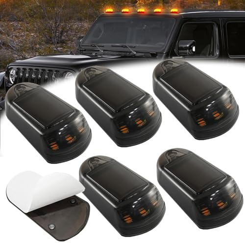 5er-Pack LED-Kabinenbeleuchtung Ohne Bohrer, Dachbeleuchtung Mit Vibrationssensor, Markierungsleuchten For Das Kabinendach, Kabellose LED-Solar-Kabinenbeleuchtung In 7 Farben(A 5 Pack Black,Warm Light