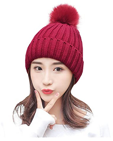 Strickmütze für Damen, weich, warm, dick, Winter, Zopfmütze, gefütterte Mütze, Super Trooper-Mütze, rot, Einheitsgröße