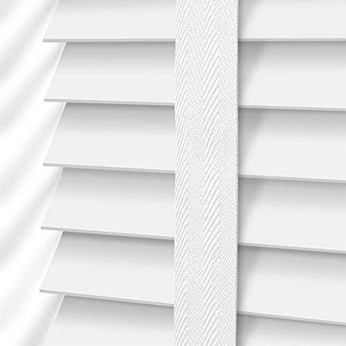 White Faux Wood Window Venetian Blind/Blinds - Easy Fit Child Safe Trimmable Shutters - 50MM Slats with Aluminium Headrail & Matching Facia (White, Width: 114cm / Length: 150cm)