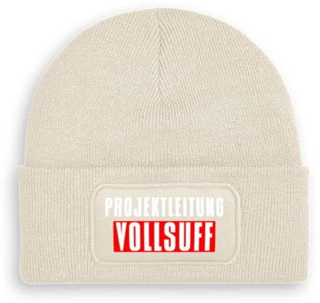Prozente Momente Projektleitung Vollsuff - Beanie | Strickmütze | Wollmütze | Beanie mit Druck | lustige Sprüche | Apres-Ski | Winter | Beige