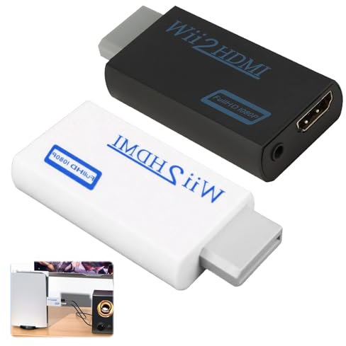 2PCS Wii to HDMI Adapter,Wii HDMI Adapter for Nintendo,Connect A Wii to HDMI 1080p 720p Connector Output,Wii Adapter to HDMI Supports All Wii Display Modes(Black & White)