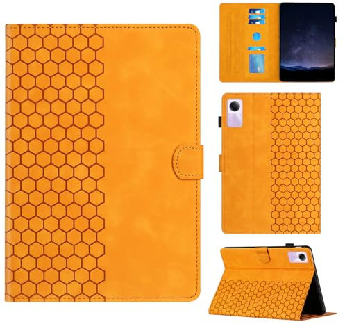 Rosbtib Funda para Xiaomi Redmi Pad SE 2023 11 Pulgadas con Soporte y Ranura para Tarjetas, Funda de Piel sintética con patrón de Textura Hexagonal para Redmi Pad SE 2023, Naranja