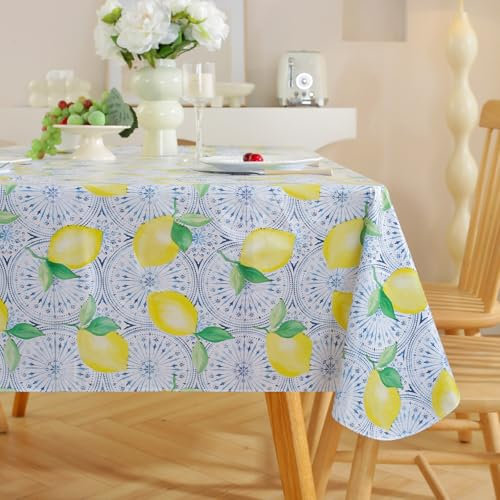 Arquiel Tischdecke Rechteck Zitronen Gelb, Tischtuch Abwischbare PVC Wasserdicht öLdichte Wachstischdecke Pflegeleich Tischbelag FüR KüChe Party Frühling Sommer(132x213cm)