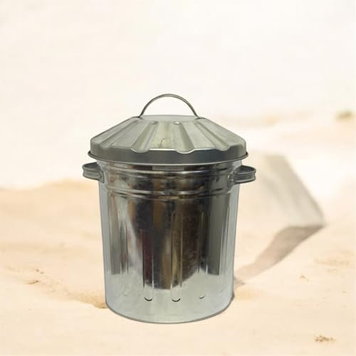 Novostyl Small 15 Litre 15L Round Shape Galvanised Metal Bin Recycle Rubbish Waste Dustbin Bin with Lid
