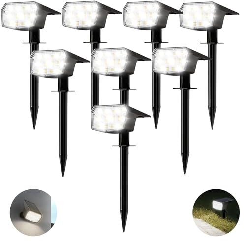HIBOITEC Solar Garden Lights 59LED, 3 Brightness Modes Spotlight, IP65 Garden Lights Solar Powered Waterproof, Outdoor Landscape Lighting for Yard Trees Pathway, 6000k White (8Pack)