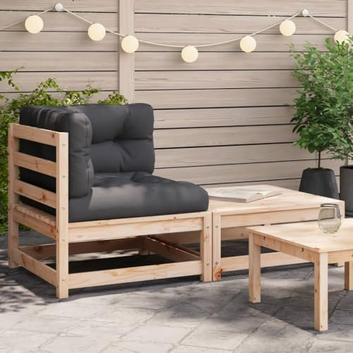 Myheimly Garten-Ecksofa mit Kissen und Hocker Natürliche Kiefer Ecksofa