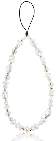 Mikovivi Shaped Pearl Gold and White Wrist Strap Keychain Charm for Women