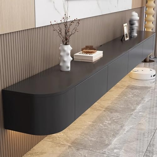 YINXSLO Floating tv unit Multifunctional Tv cabinet Wooden floating tv shelf for living room Wall Mounted Tv unit with storage for living room and bedroom (Black, 140cm/55in)