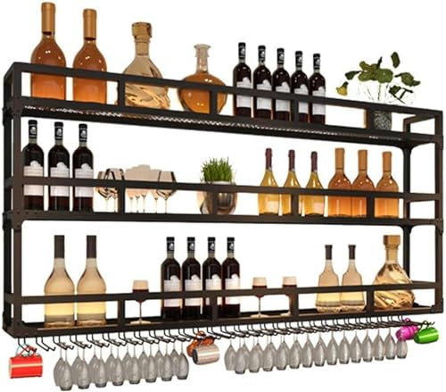 DOUYRN Weinschrank aus Eisen im Retro-Stil mit Glashalter und Ablage, Weinregal zur Wandmontage im Vintage-Stil für Bartheke und Keller, mehrschichtige Aufbewahrung für Flaschen und Gläse