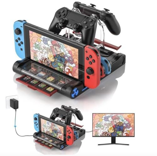 Multifunctional Dock for Nintendo Switch/Switch OLED - Storage Charging Hub With HDMI 4K Output Holds 4 for Joycons & 2 Pro Controllers + 8 Game Cards 95W PD Fast Charging (Black)