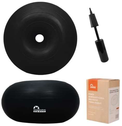 Majestic Sport Fitnessball für Yoga Luftgepumpte Pumpe in Donutform Inklusive PVC-Material rutschfeste Oberfläche Schwarz