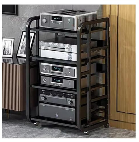 LIQONWAG Hifi-Rack Av-Regal 3/4/5-Stufigeroständer, Eckregal Av-Komponentenschrank, Av-Ständer Mit Kühlendem Luftstromdesign, Beweglicher Av-Mediaplayer-Ständer, Lagerregal Für Cd-/Dvd-Player Und Proj