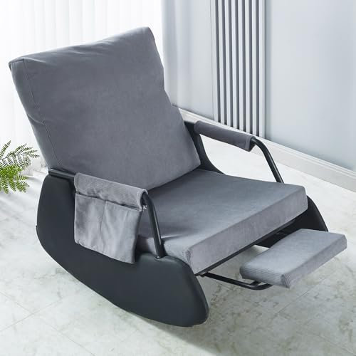 T-ZBDZ Fauteuil à Bascule avec Repose-Pieds, Dossier Réglable sur 3 Positions, Chaise à Bascule avec Coussin, Fauteuil Allaitement Surface en Tissu Peluche, Rocking Chair pour Salon Chambre Balcon
