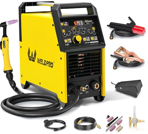 Weldpro - Saldatrice TIG AC/DC con impulso, 110 V/220 V, saldatrice TIG in alluminio a doppia tensione, AC TIG/DC TIG/AC PULSE TIG/DC PULSE TIG/Stick 5 in 1 saldatrice multiprocesso con torcia TIG e