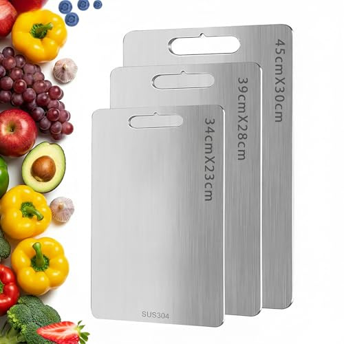 1-Piece Stainless Steel Chopping Board, Large Metal Cutting Board for Kitchen Worktop, Dishwasher Safe Hygienic Chopping Surface for Meat and Vegetables (17.7 x 12 / 45 x 30 cm)​