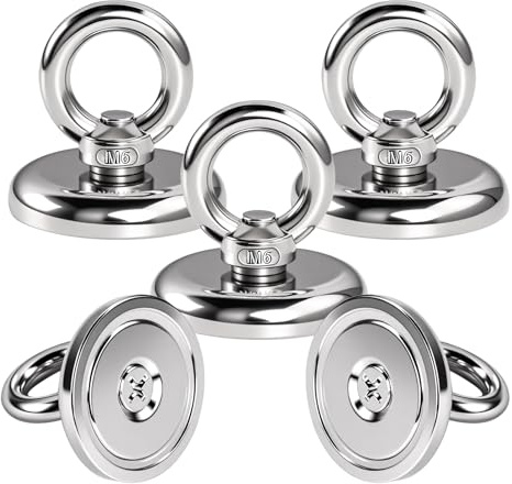 5 Stück Neodym Ösenmagnet Magnete Haken, 55 kg Extra Stark Zugkraft 42 mm, Rund Magnet mit Öse Magnethalterung Magnetisch Haken für Magnet Fischen,Werkstatt,Camping,Teichbergung