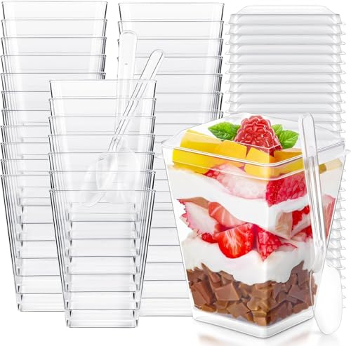 Exsink 40 tazze da dessert trasparenti,con coperchio e cucchiaio,5oz/160ml