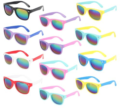 Dhqkqg 12 Stück Kinder Bunte Sonnenbrille Set, Sonnenbrillen Set für Jungen und Mädchen, Neon Party Sonnenbrillen, Kinder Sonnenbrille mit UV400 Schutz für Sommer Strand Partypool Partyzubehör Party
