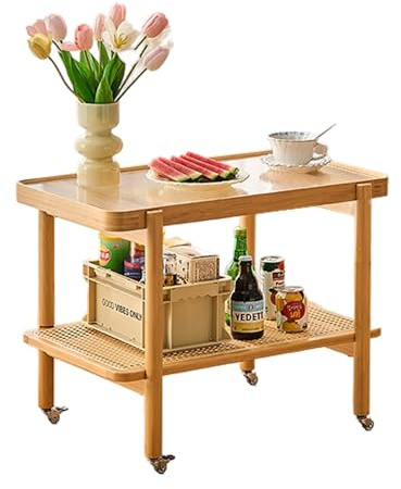 Table basse en verre avec roulettes pivotantes à 360° et système de freinage, grande capacité de charge pour salon, chambre à coucher, bureau