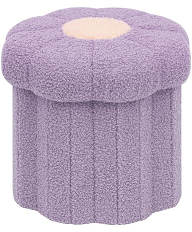 PINPLUS Kleiner Faltbarer Hocker mit Stauraum & Deckel, 32x32x29 cm, Lila | Sonnenblumen-Design, weiches Teddy-Fleece, Aufbewahrungsbox und Fußhocker, platzsparend, für Wohnzimmer, Schlafzimmer, Flur