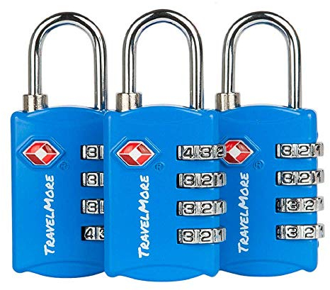 3-Pack TSA Luggage Lock with 4-Digit Combination | Set-Your-Own Padlock for Travel, Baggage, Suitcases & Backpacks | Luggage Locks | TSA Locks | Heavy-Duty Padlock | Blue