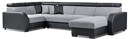 große Ecksofa Sofa Eckcouch Couch mit Schlaffunktion und zwei Bettkasten Ottomane U-Form Schlafsofa Bettsofa - COBBY U (Ecksofa Rechts, Schwarz)