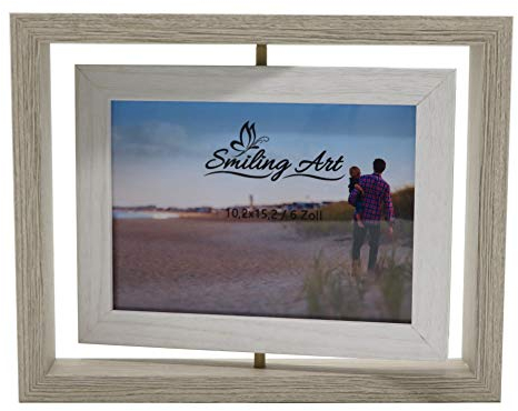 Smiling Art Cadre photo pivotant, cadre double pour 2 photos en bois MDF avec verre en format paysage et portrait à poser (Verre, Blanc, 10 x 15 cm)