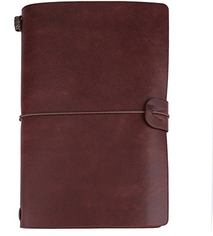 Eujgoov Diario in pelle fatta a mano, classico in pelle PU viaggio notebook personalizzata diario ricaricabile, Notepad per uomo o donna Dark Brown