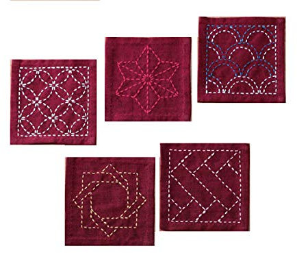 Olympus Sashiko sous-Verres Collection pour Broderie Rouge foncé 5 pièces
