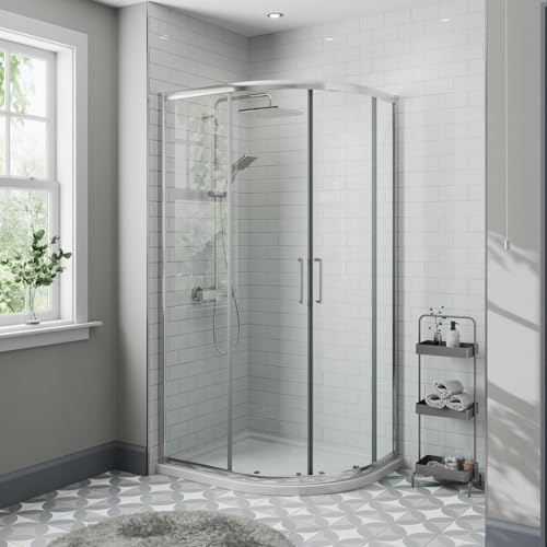 900mm x 760mm RH Offset Quadrant Shower Enclosure Framed 8mm Glass + Tray & Waste