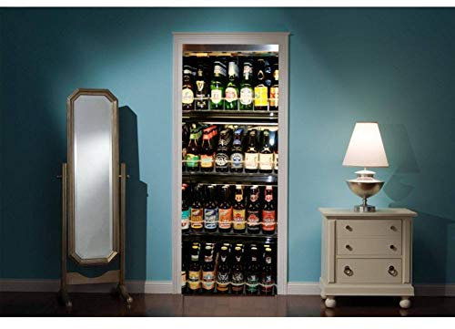 QTZLKF Wall Sticker 3D Door Mural Fridge Full Of Beers Door Decal Wall Deco Wall Mural Self Adhesive Door Wrap