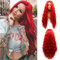 SereneWig Meerjungfrauen-Perücke lange Wasserwelle hellrot synthetische Lace-Front-Perücke für Frauen Cosplay Halloween Party Perücke hitzebeständig Hot Red Drag Queen 61 cm