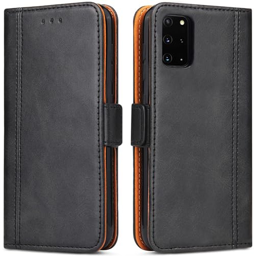ROJIOJIO Handyhülle für Samsung Galaxy S20 Plus Hülle, Schwarz | Handytasche, Kartenfach, Standfunktion, Magnetisch, Lederhülle, Klappbar Flip Wallet Schutzhülle