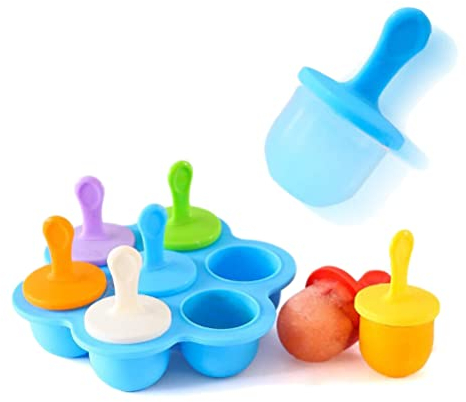 1 ensemble de moules à glace en silicone bleu à 7 cellules pour sucettes glacées, moules à glace réutilisables pour bricolage, dessert, yaourt, nourriture pour bébé