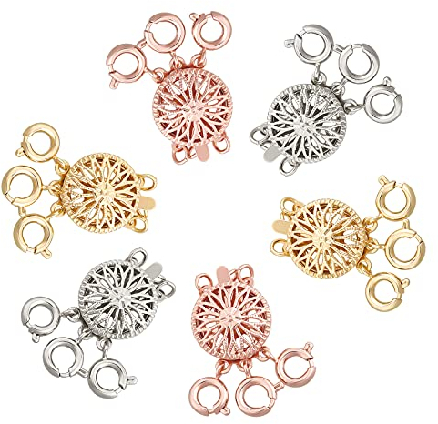 SUNNYCLUE 6Pcs 3 Colors Necklace Layering Clasp Multi-Strand Flower Connectors Spacer Slide Clasps Brass Separator for Layered Bracelets Stackable Necklaces Jewelry DIY Crafting,Rose Gold Silver