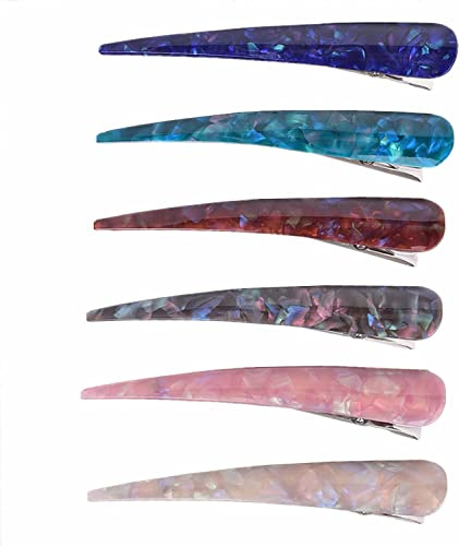 Livekiy Lot de 6 grandes pinces à cheveux crocodiles antidérapantes en métal - 14 cm - Acide acétique polyester durable pour femme - Cheveux épais et fins - Couleur vive
