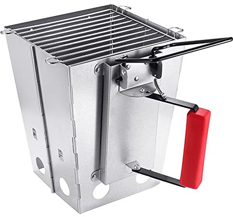 YSSOA Charcoal Chimney Starter Foldable, Collapsible, Heat Resistant ABS Handle,Easy Assembling,21x 21 x 27cm, Silver