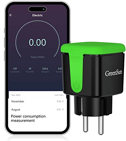 GreenSun Prise Connectée WiFi, Prise Intelligente étanche Pour l'extérieur Cmpatible, Compteur de Consommation Électrique avec Alexa