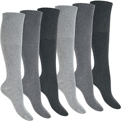 Footstar Chaussettes de santé pour homme et femme (6 paires) Bas sans couture pour diabétique, Gris classique, 35-38