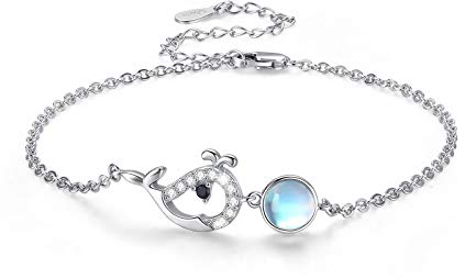 Mondstein Armband 925 Sterling Silber - Wal Regenbogen Mondstein Verstellbar Schmuck Geschenk für Damen Mädchen
