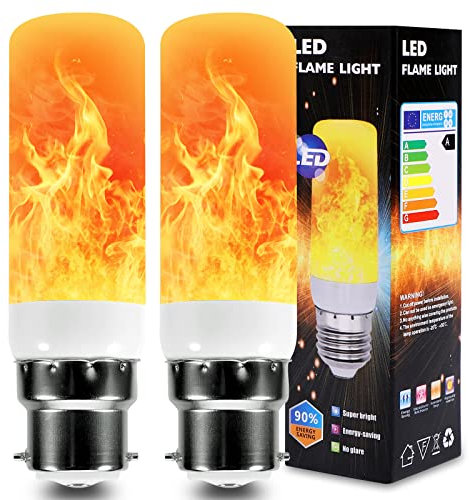 LED Flame Effect Light Bulb,E27/E14/E12/B22 5W Flickering Light Bulbs,3 Modes Candelabra Candle Fire Light Blubs,for Christmas Home Garden Party Decoration (2PCS B22)
