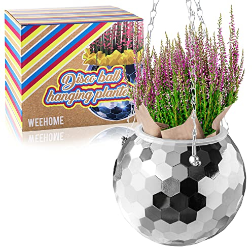 Discokugel-Pflanzgefäß – 20.3 cm Discokugel-Pflanzenhänger für Blumen und Pflanzen, hängende Discokugel-Pflanzgefäß mit selbstbewässerndem Topf, Kette und Haken