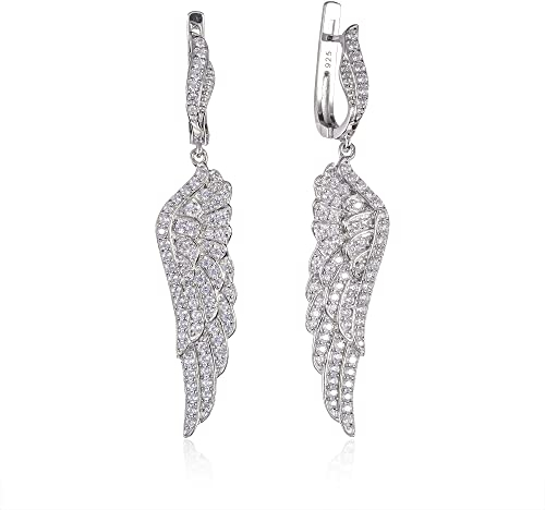 Namana Engelsflügel Ohrringe für Damen, 925 Sterling Silber lange Ohrringe für Frauen mit Zirconia-Steinen, Ohrringe Silber 925 Hängend, Lange Ohrhänger als Flügel in Sterlingsilber mit Geschenkbox
