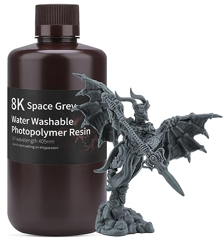 ELEGOO 405nm 8K Wasser Waschbares Resin, 3D Drucker Rapid Resin für LCD UV Härtung Photopolymer 3D Drucker 1000g Weltraum Grau