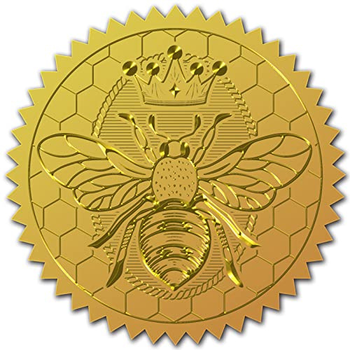 craspire 100 Stück Goldfolien-Aufkleber, Geprägte Zertifikatssiegel, Selbstklebende Aufkleber, Medaillen-Dekorationsaufkleber, Zertifizierung, Abschlussfeier, Firmennotarsiegel, Umschlag (Biene)