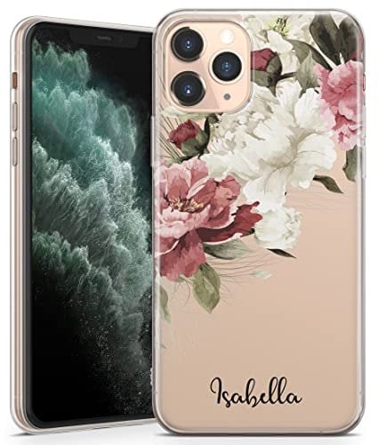 TULLUN Personalised Phone Case for iPhone SE 2020 / SE 2022 - Clear Soft Gel Custom Cover Floral Design Individual Style Initials Name Text - Bottom Handwritten Name
