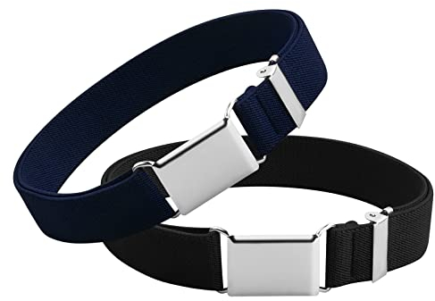 2 Stück Elastischer Gürtel Kinder, Einstellbar Gürtel mit Einfacher Magnetschnalle für Jungen Mädchen für Jeans Hosen Kleid (Marinebla+Schwarz)