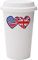 American Flag/Union Jack Flag Hearts, Funny Birthday, Christmas, Friendship Day Gift 10oz Dual Wall Eco Insulated White Ceramic Travel Mug with White Lid.