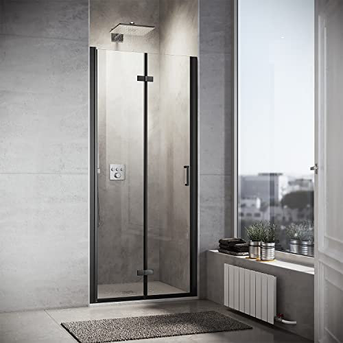 SONNI Porta Doccia Per Nicchia, Temperato Trasparente 6 mm vetro doccia, Profilo in Alluminio Processo Di nero, 90cm x 195cm