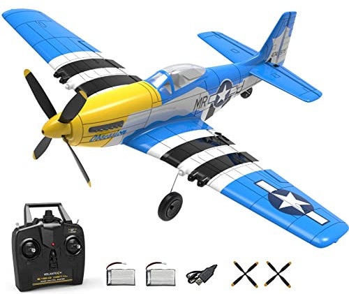 HTLNUZD Remote Control Aircraft Plane 4CH P51, One Key Aerobatic 761-5 to Fly with Xpilot Stabilization System Wingspan Remote Control Warbird Radio Controlled Plane (with 2 Batteries)